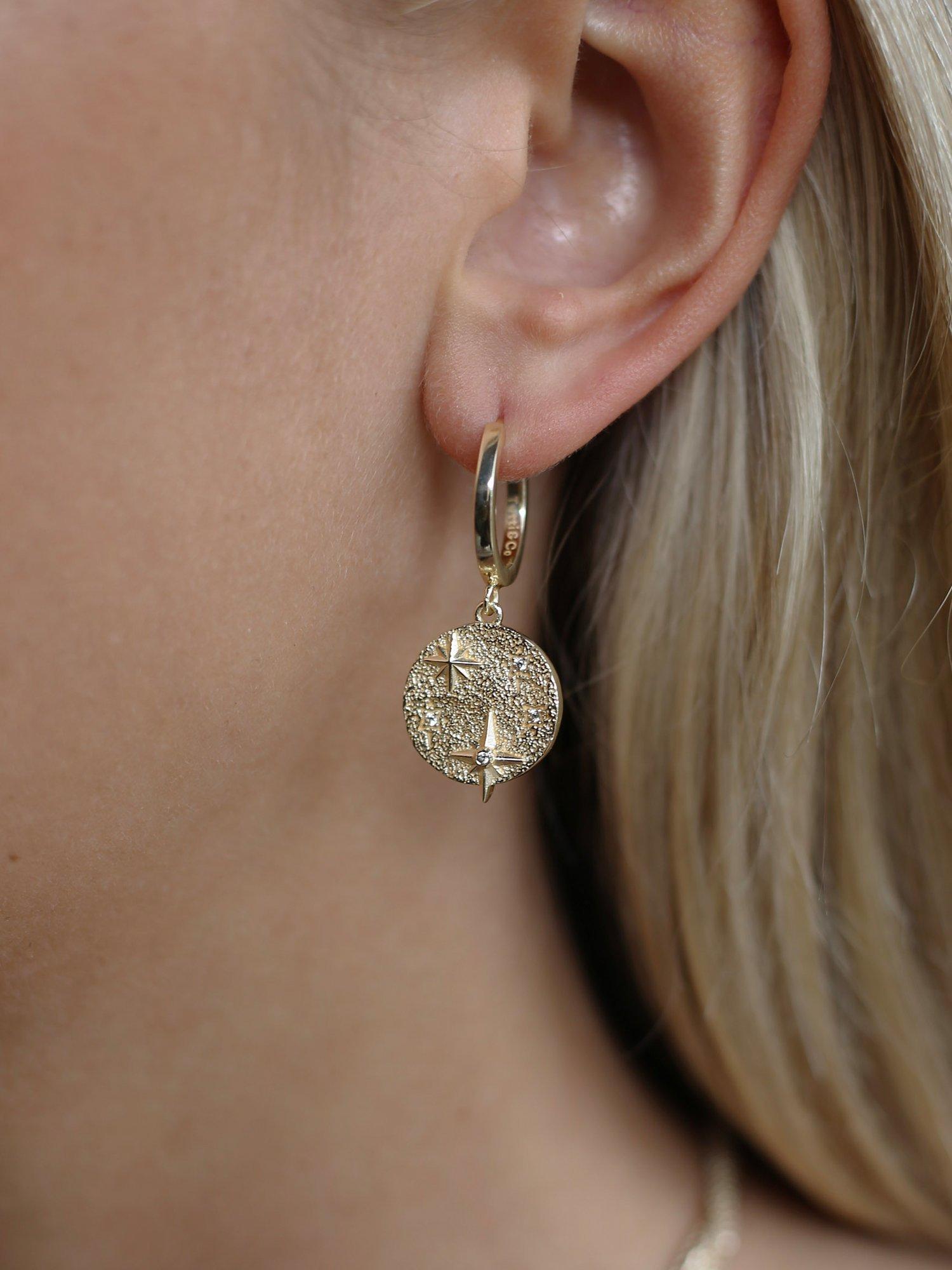 Product image 2 of 4, which shows Tutti & Co Destiny Cubic Zirconia Star Disc Drop Earrings, Gold