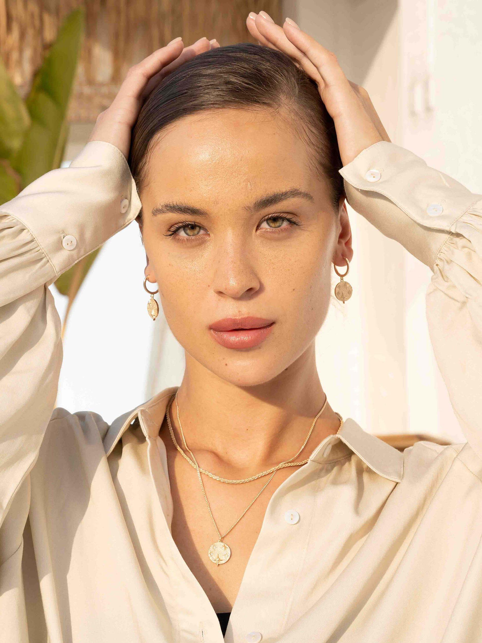 Product image 3 of 4, which shows Tutti & Co Destiny Cubic Zirconia Star Disc Drop Earrings, Gold