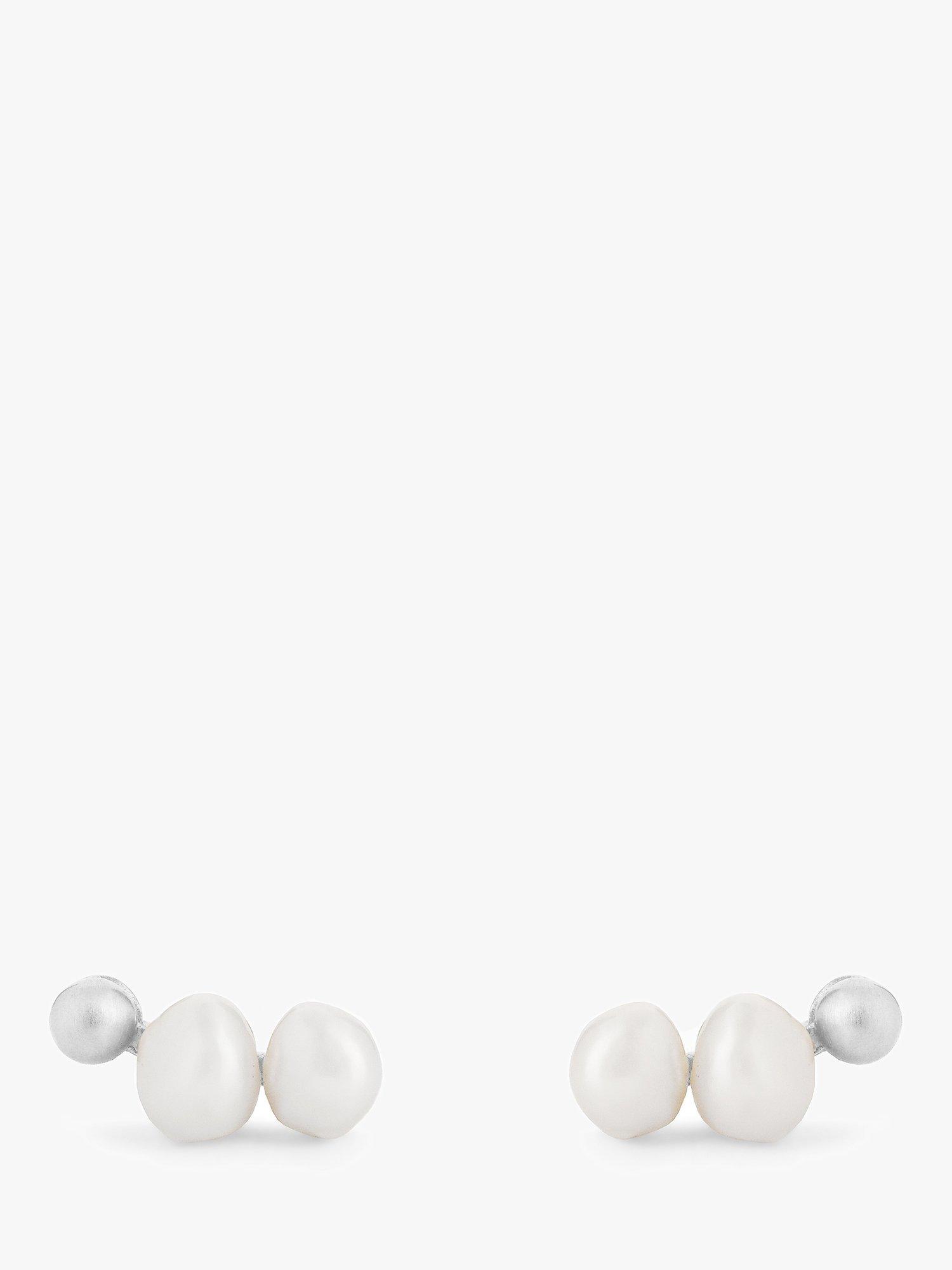 Product image 1 of 4, which shows Tutti & Co Serene Freshwater Pearl Crawler Stud Earrings, Silver