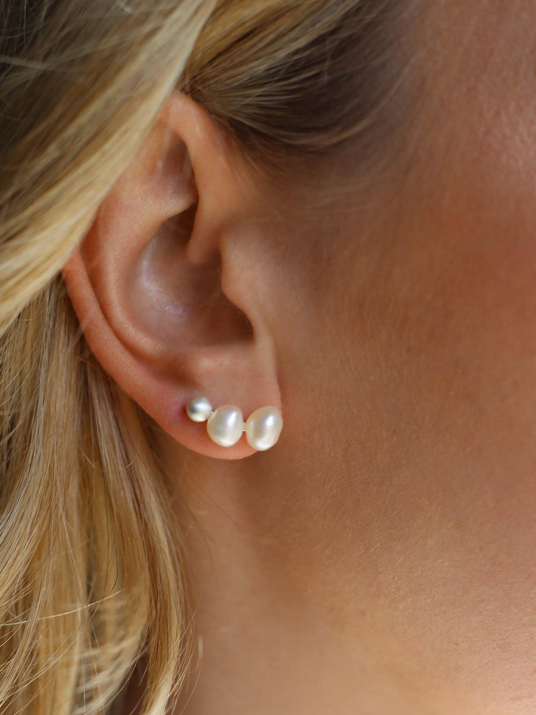 Product image 2 of 4, which shows Tutti & Co Serene Freshwater Pearl Crawler Stud Earrings, Silver