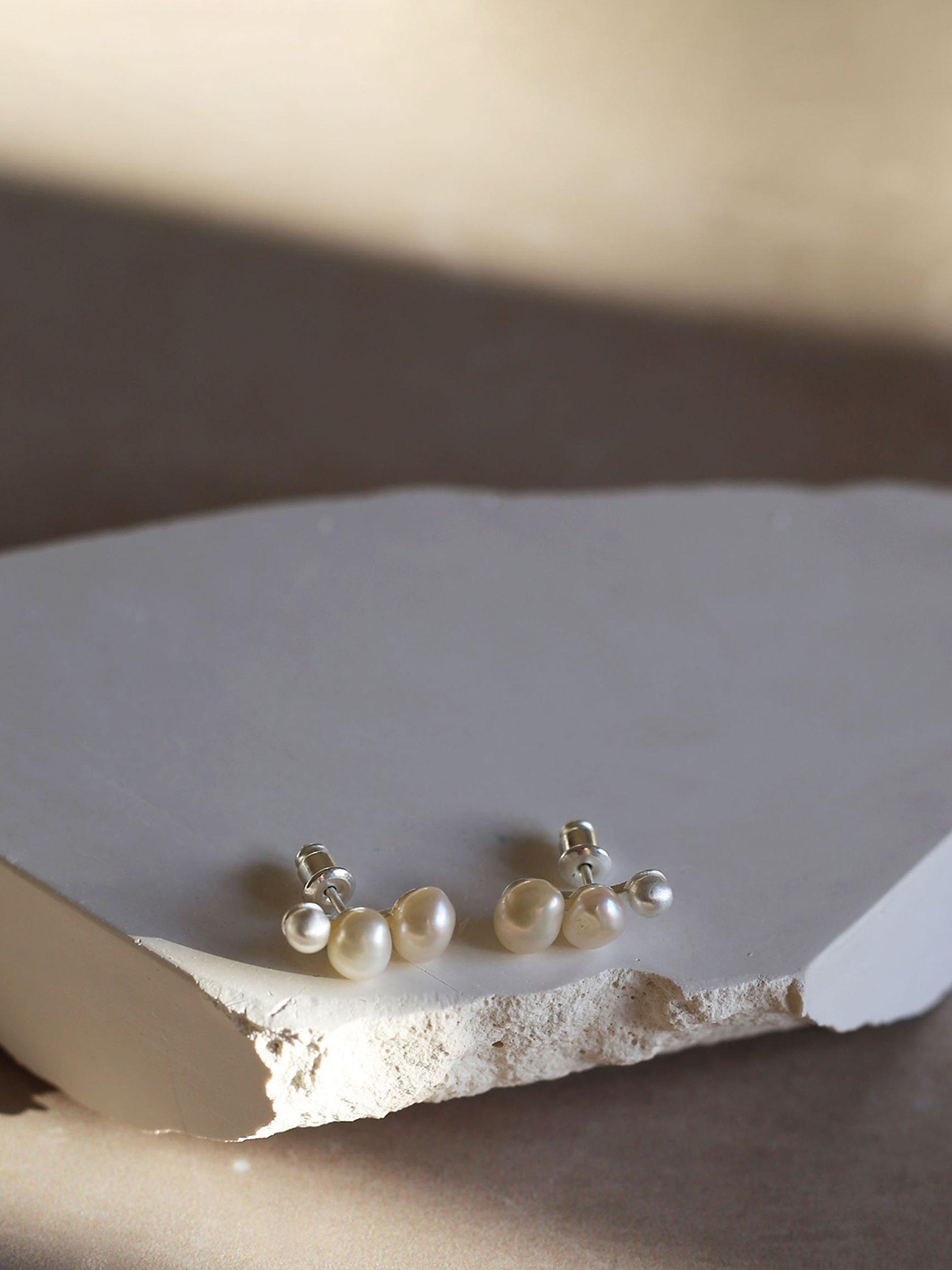 Product image 3 of 4, which shows Tutti & Co Serene Freshwater Pearl Crawler Stud Earrings, Silver