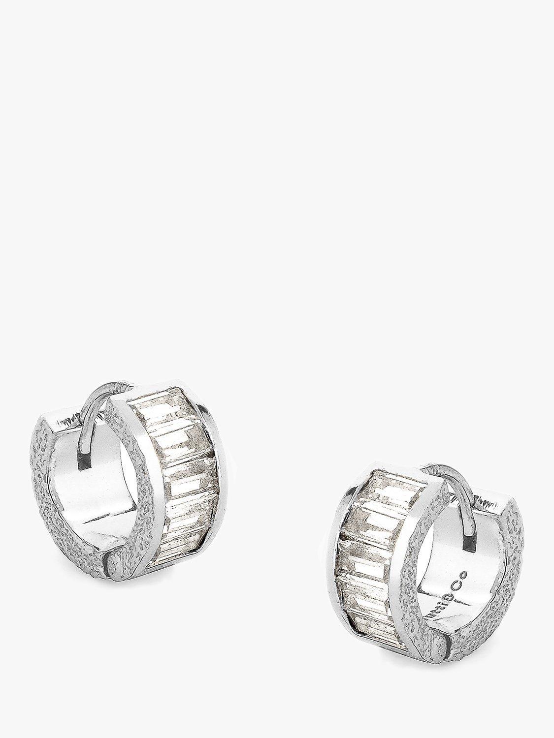 Product image 1 of 4, which shows Tutti & Co Glade Chunky Cubic Zirconia Hoop Earrings, Silver