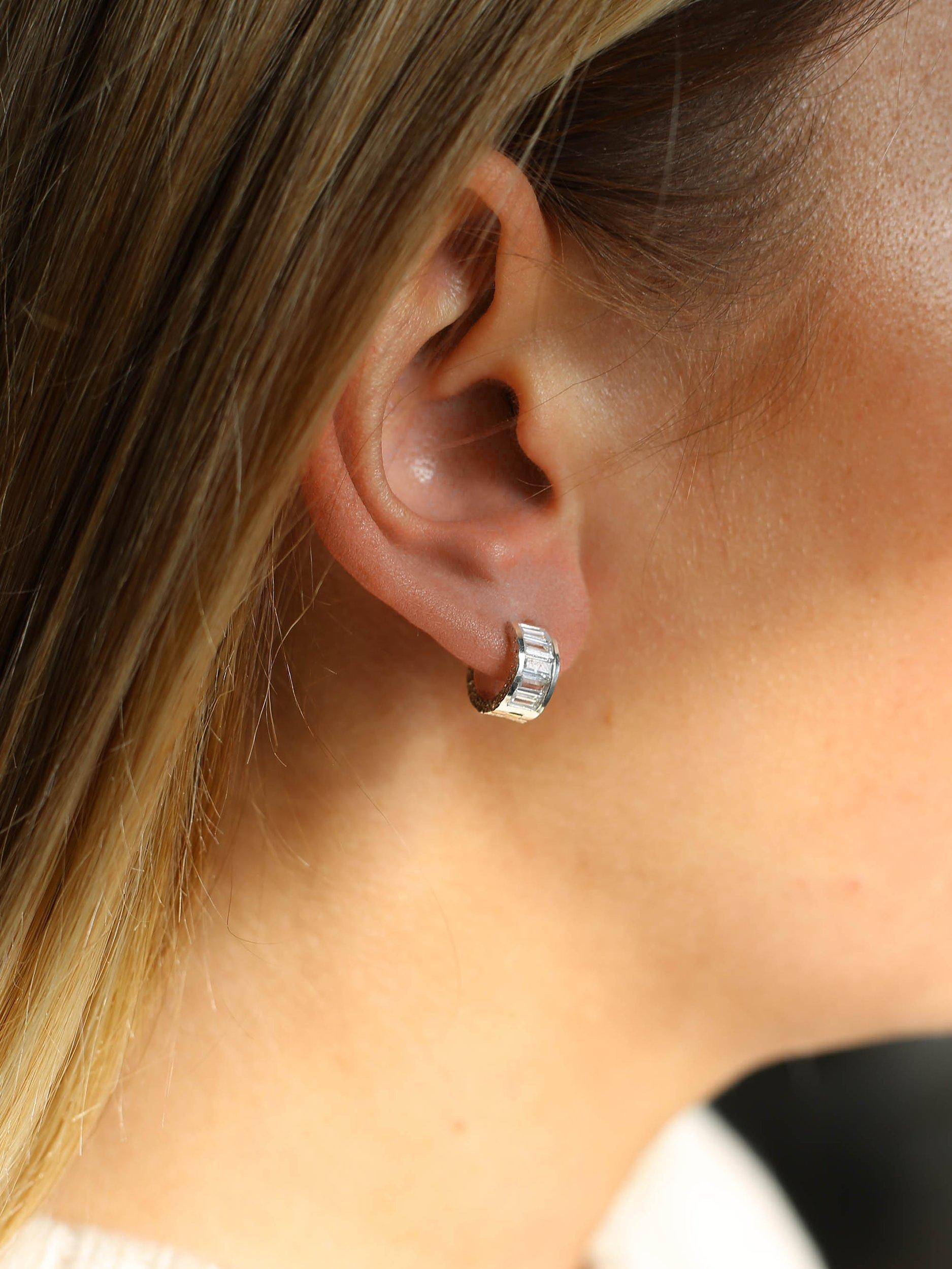Product image 2 of 4, which shows Tutti & Co Glade Chunky Cubic Zirconia Hoop Earrings, Silver