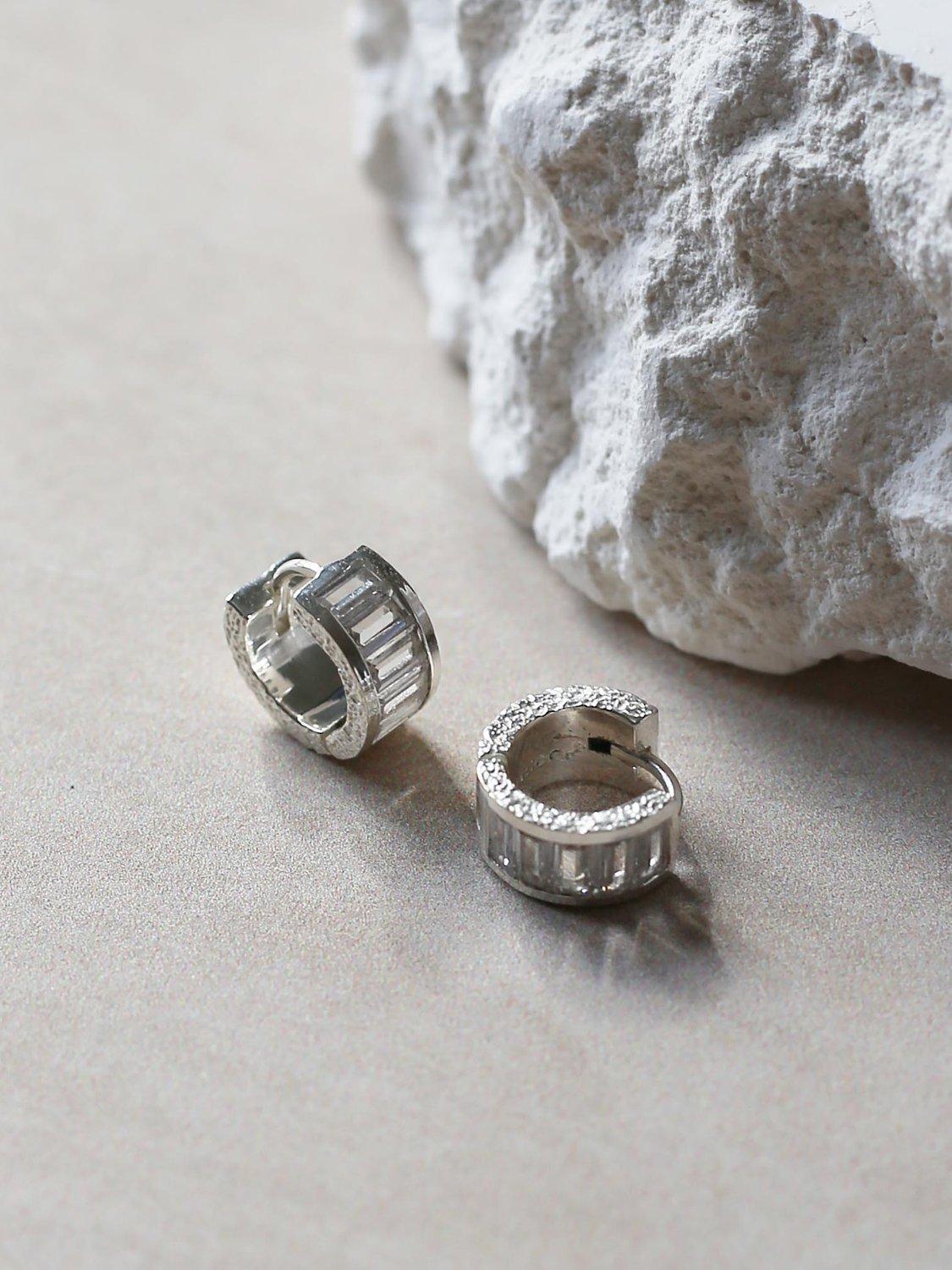 Product image 3 of 4, which shows Tutti & Co Glade Chunky Cubic Zirconia Hoop Earrings, Silver