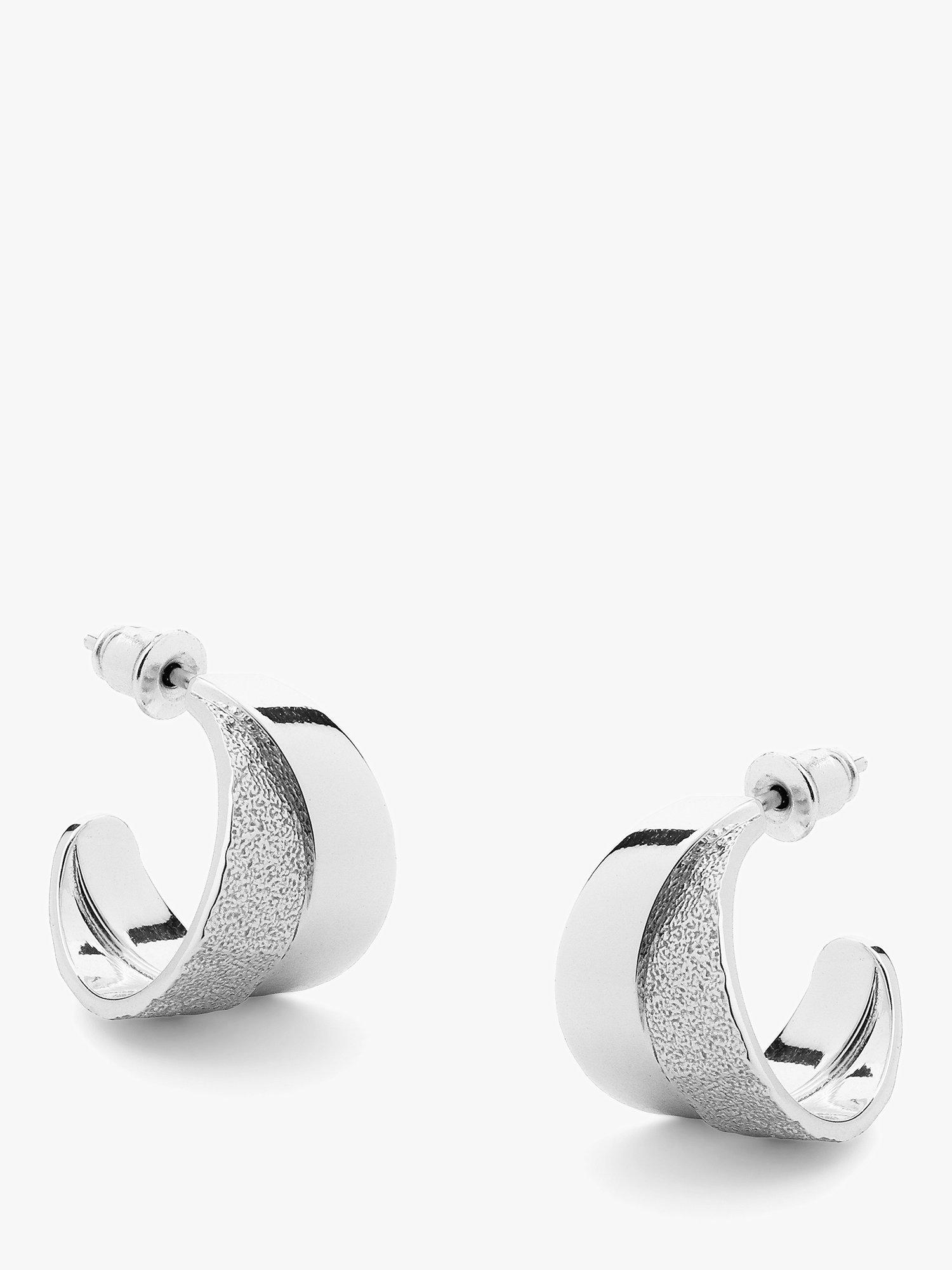 Product image 1 of 4, which shows Tutti & Co Reflect Textured Demi Hoop Earrings, Silver