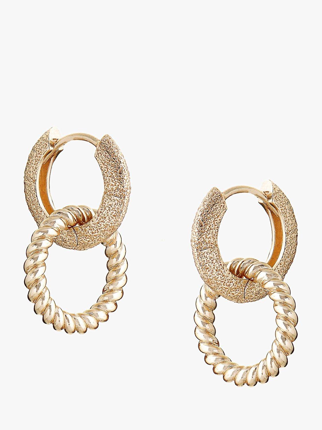Product image 1 of 5, which shows Tutti & Co Amber Texured Double Ring Drop Earrings, Gold
