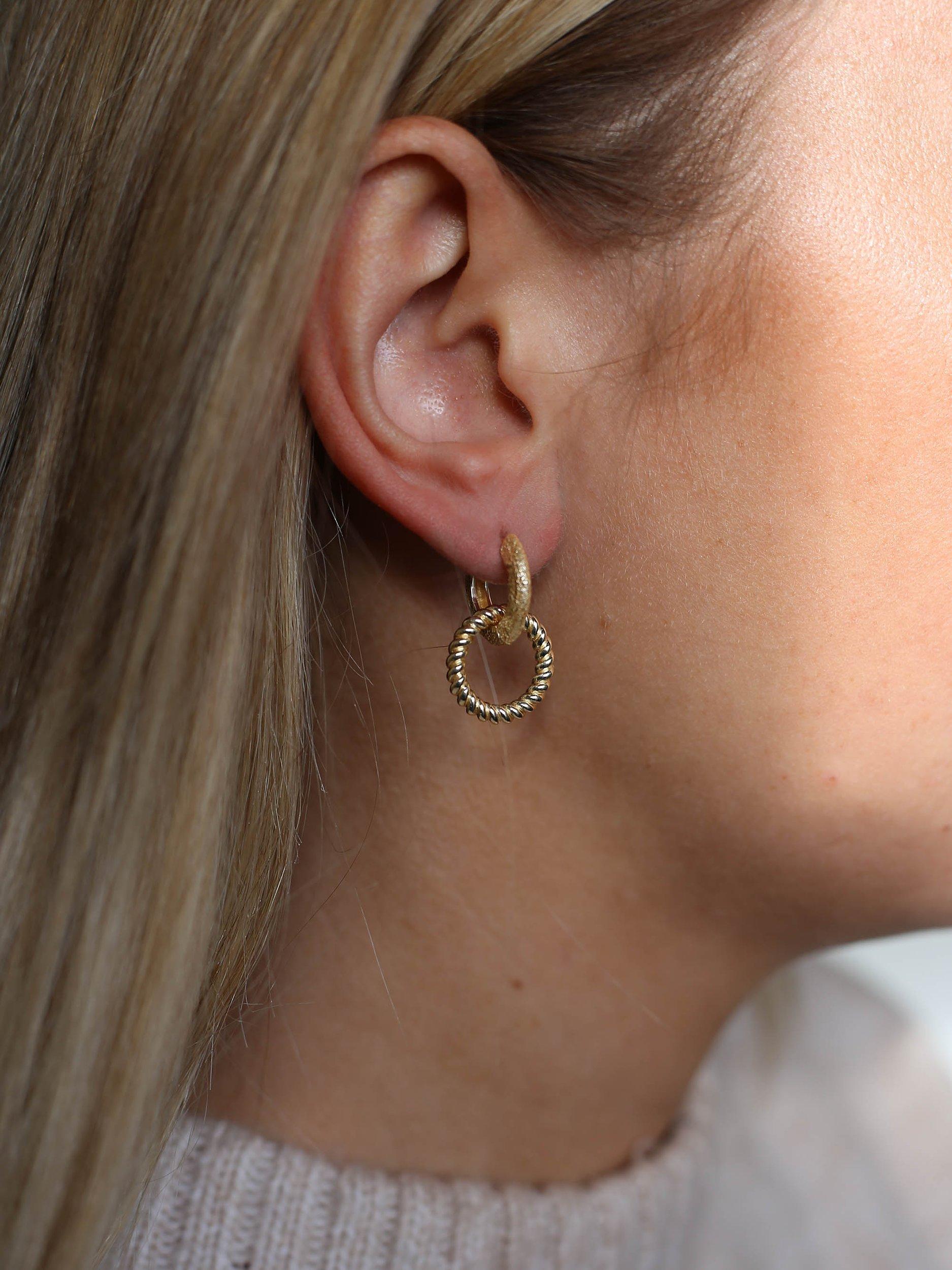 Product image 2 of 5, which shows Tutti & Co Amber Texured Double Ring Drop Earrings, Gold