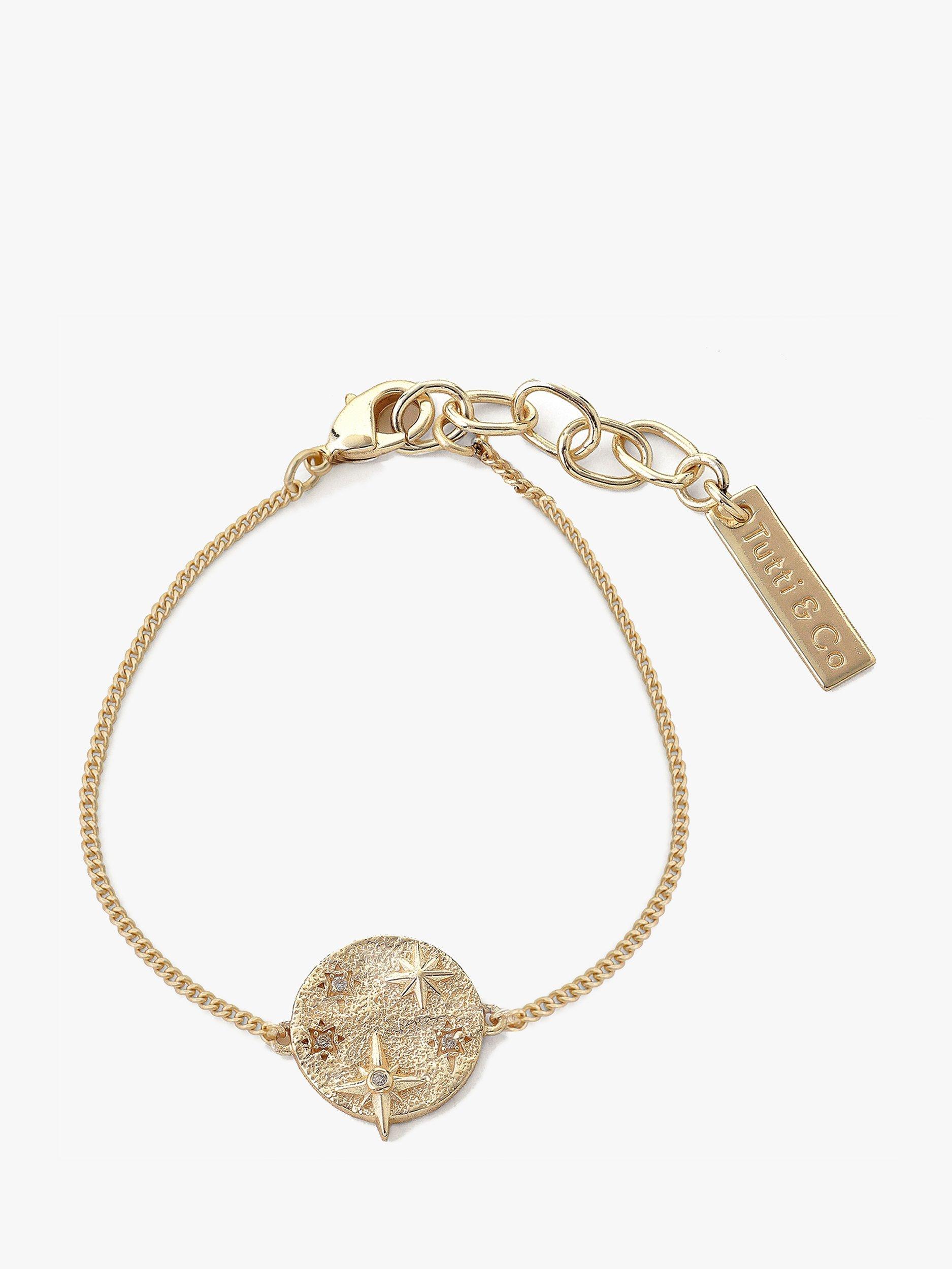 Product image 1 of 4, which shows Tutti & Co Destiny Cubic Zirconia Star Disc Chain Bracelet, Gold