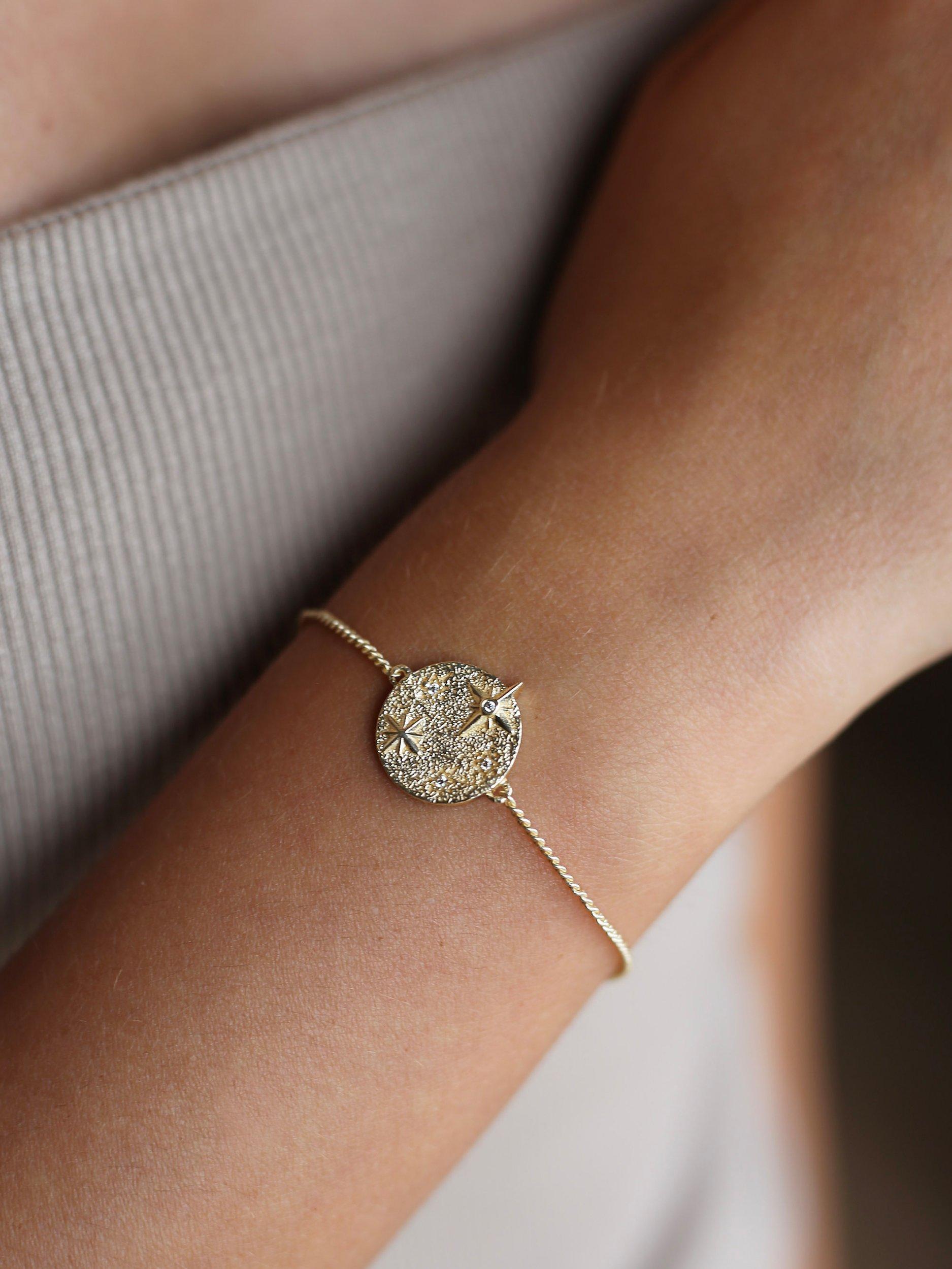 Product image 2 of 4, which shows Tutti & Co Destiny Cubic Zirconia Star Disc Chain Bracelet, Gold