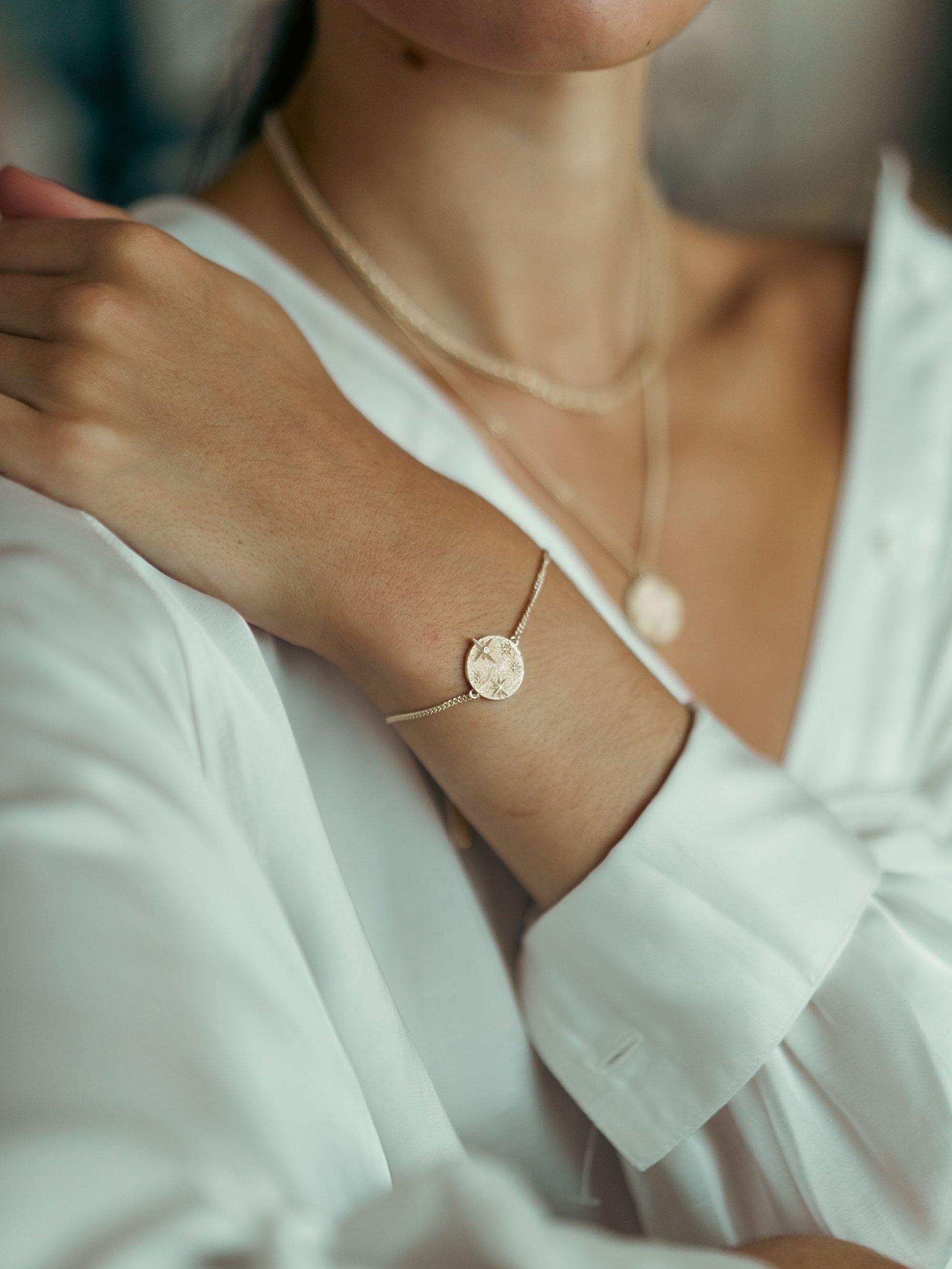 Product image 3 of 4, which shows Tutti & Co Destiny Cubic Zirconia Star Disc Chain Bracelet, Gold