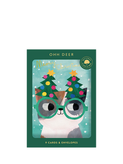 Ohh Deer Cat in Specs Christmas Cards, Pack of 9