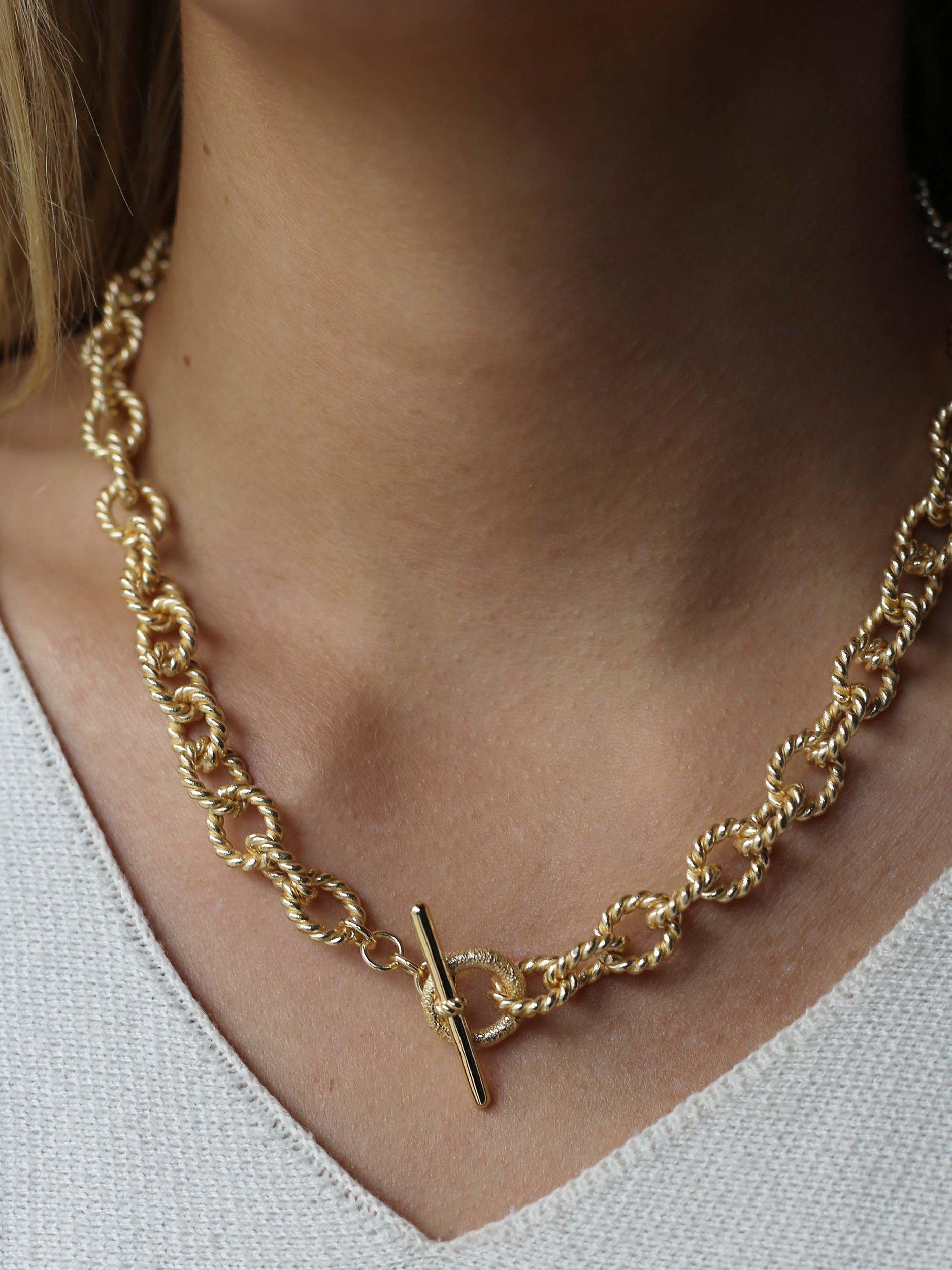 Tutti & Co Chunky Twist T-Bar Chain Necklace, Gold