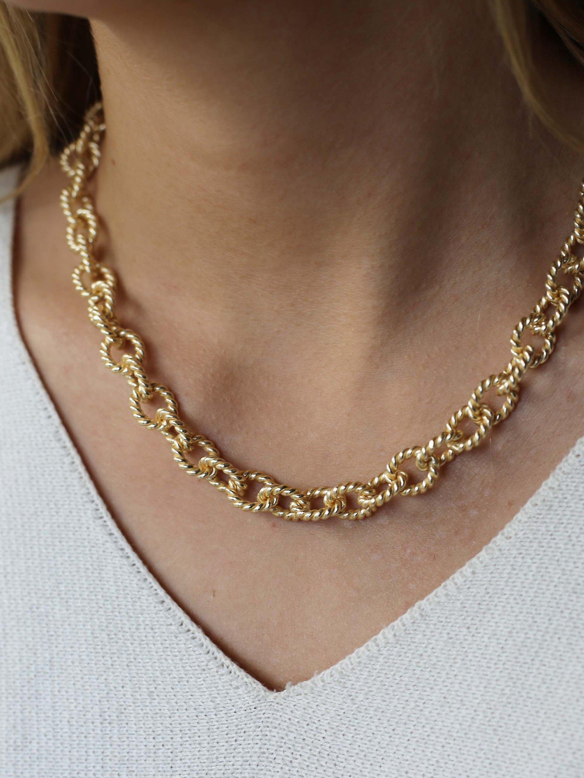 Tutti & Co Chunky Twist T-Bar Chain Necklace, Gold