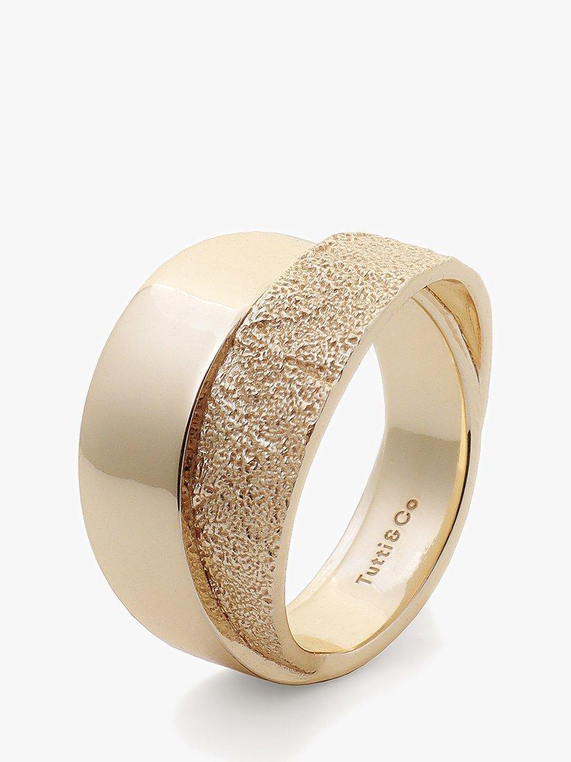 Product image 1 of 4, which shows Tutti & Co Reflect Textured Dual Ring, Gold