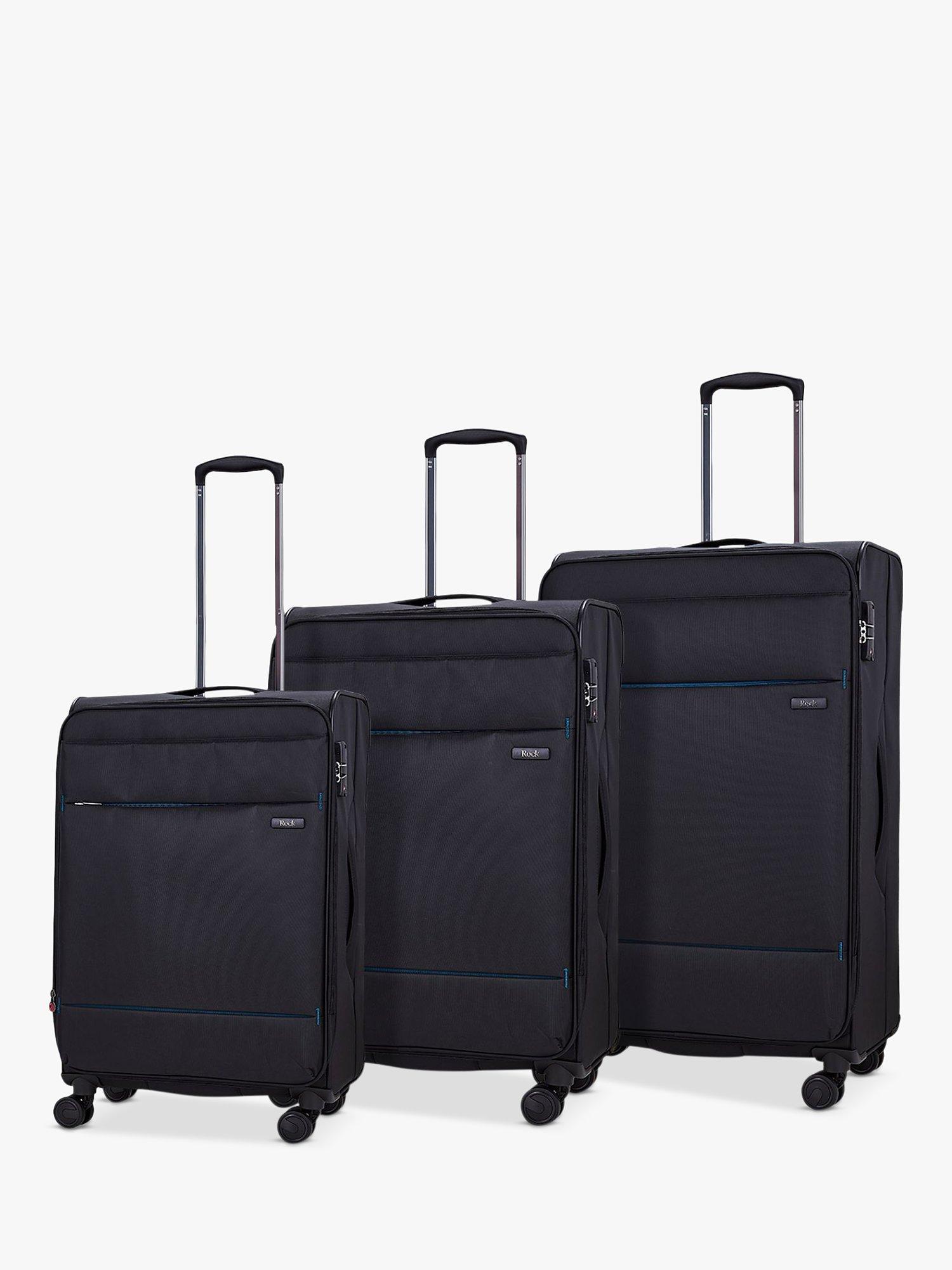 Rock Deluxe Lite 8 Wheel Soft Shell Suitcase Set of 3 Black