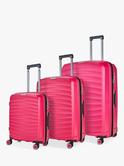 Rock Sunwave 8-Wheel Expandable Hard Shell Suitcase, Set of 3, Pink