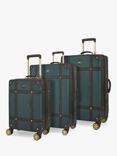 Rock Vintage 8-Wheel Hard Shell Suitcase, Set of 3, Emerald Green