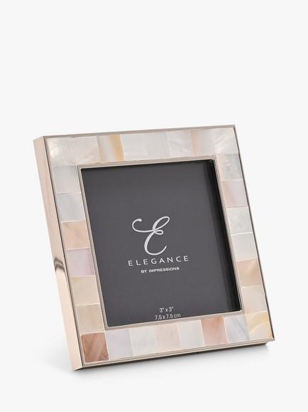 Impressions Elegance Mother of Pearl Photo Frame, 3 x 3" (8 x 8cm), White, White
