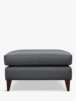 G Plan Vintage The Seventy Two Leather Footstool, Dark Leg, Cambridge Petrol Blue