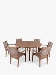 Royalcraft Roma 6-Seater Round Garden Dining Table & Rope Stacking Garden Chairs, FSC-Certified (Acacia Wood), Natural