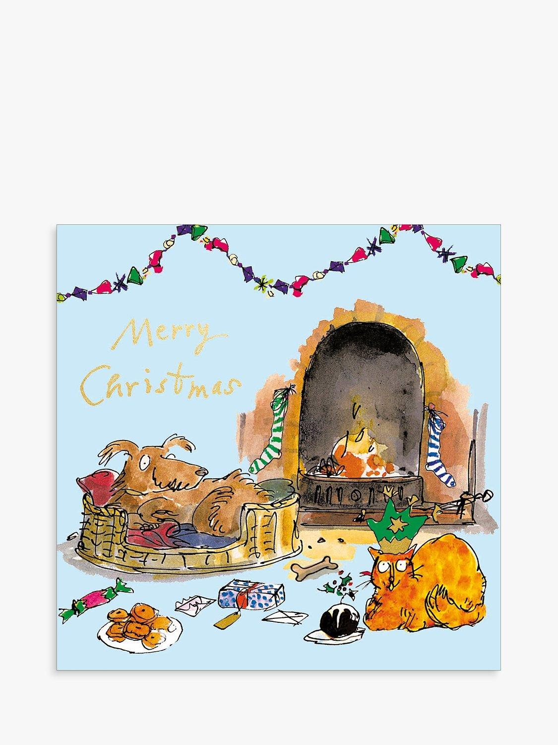 Woodmansterne Dog and Cat by Fire Christmas Card