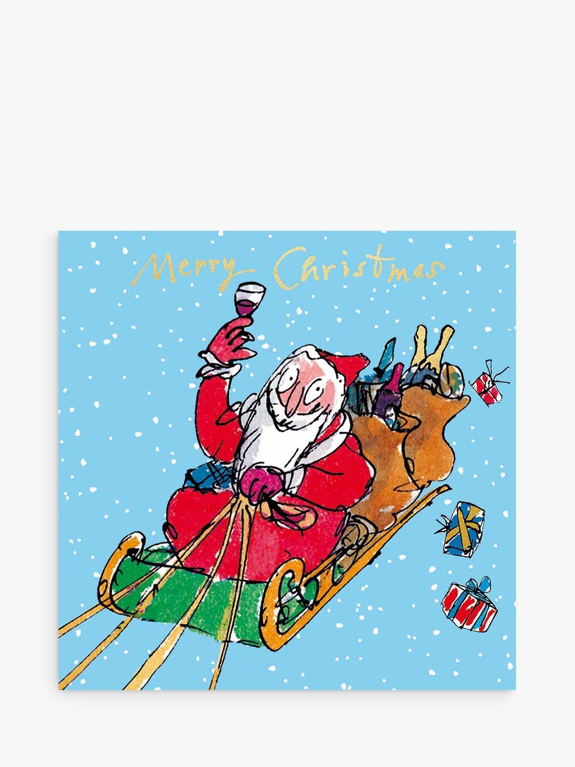 Woodmansterne Santa on Sledge with Wine Christmas Card