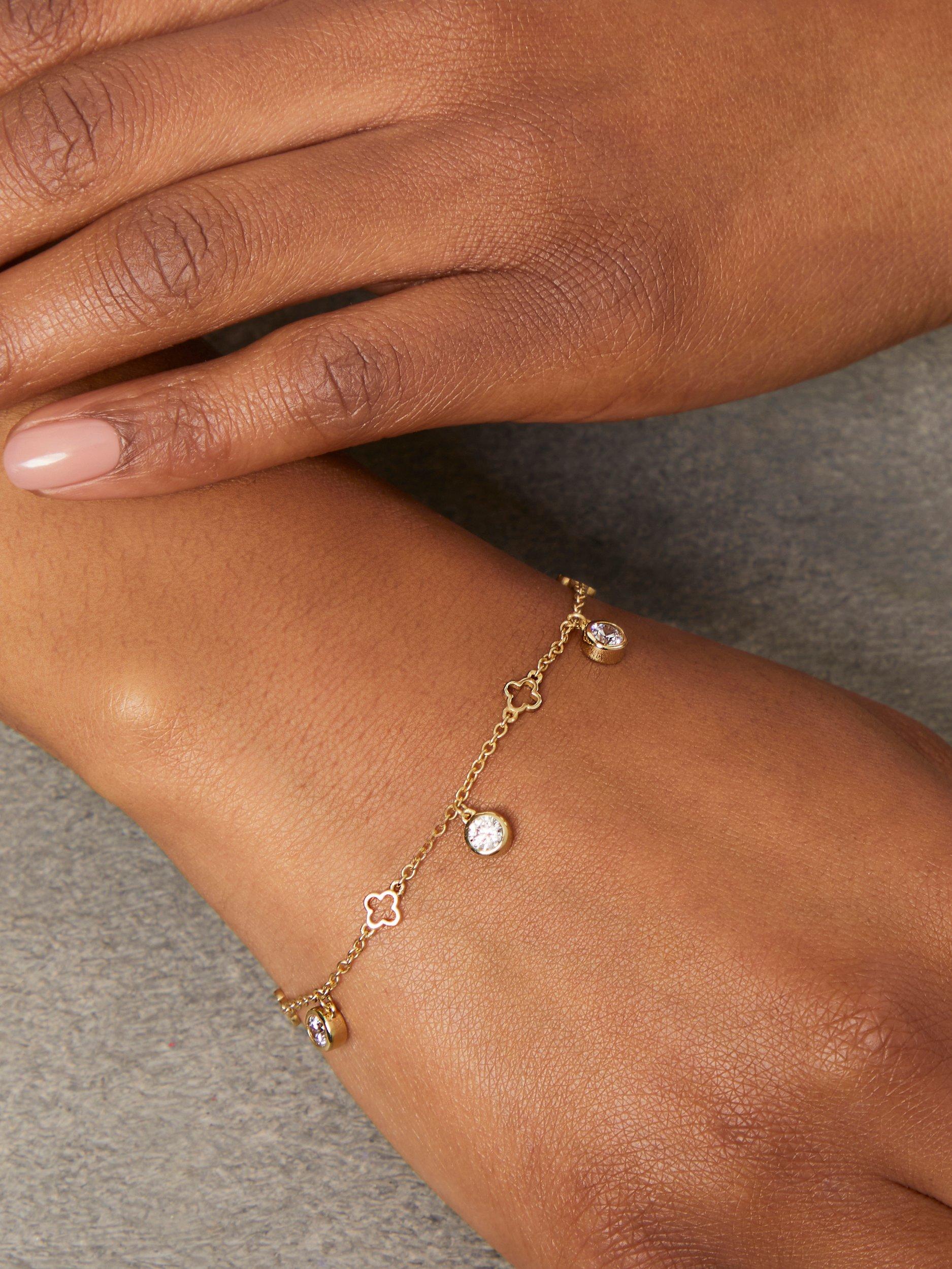 Product image 3 of 5, which shows Jools by Jenny Brown Clover and Cubic Zirconia 5 Charm Bracelet, Gold