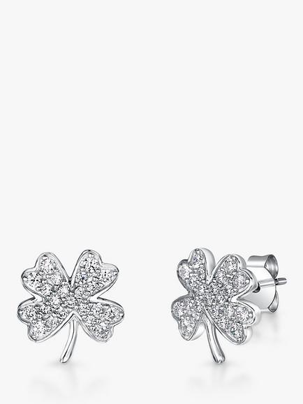 Jools by Jenny Brown 4 Leaf Clover Cubic Zirconia Stud Earrings, Silver, Silver