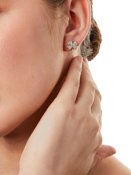 Jools by Jenny Brown 4 Leaf Clover Cubic Zirconia Stud Earrings, Silver - view 2, Silver