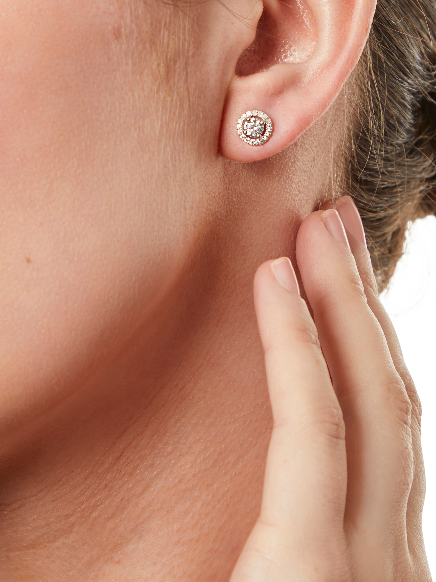 Product image 2 of 4, which shows Jools by Jenny Brown Cubic Zirconia Halo Stud Earrings, Silver