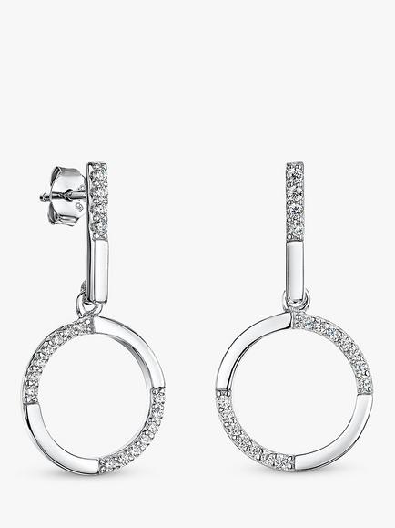 Jools by Jenny Brown Cubic Zirconia Circle Drop Earrings, Silver, Silver