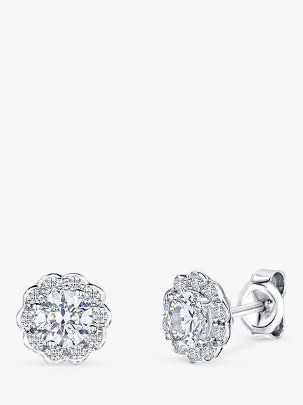 Jools by Jenny Brown Bubbly Cubic Zirconia Flower Studs, Silver, Silver