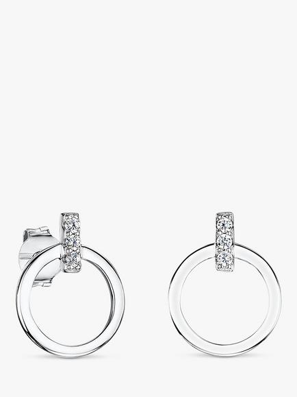 Jools by Jenny Brown Pave Bale Circle Stud Earrings, Silver, Silver