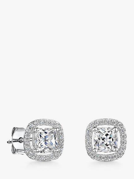 Jools by Jenny Brown Cubic Zirconia Cushion Halo Stud Earrings, Silver, Silver
