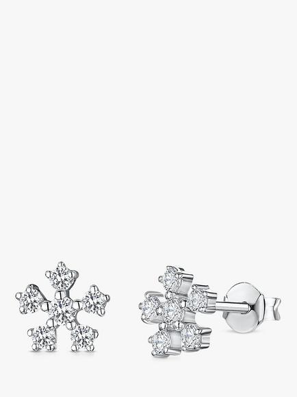 Jools by Jenny Brown Dainty Snowflake Cubic Zirconia Stud Earrings, Silver, Silver