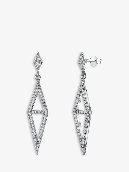Jools by Jenny Brown Cubic Zirconia Diamond Shape Drop Earrings, Silver, Silver
