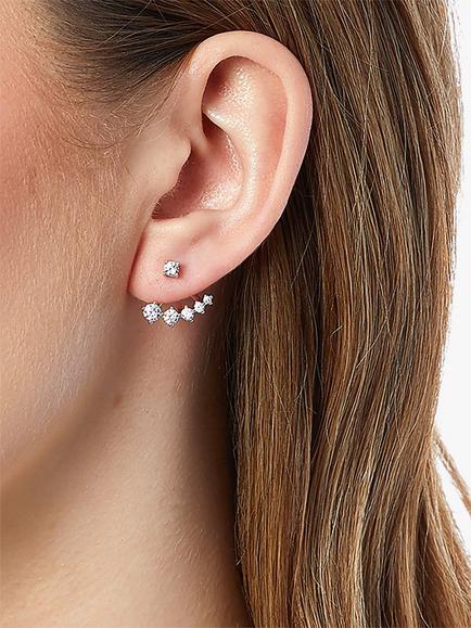 Jools by Jenny Brown Cubic Zirconia Graduated Under Lobe Earrings, Silver - view 2, Silver