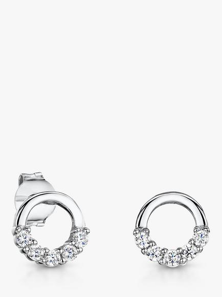 Jools by Jenny Brown Half Cubic Zirconia Circle Stud Earrings, Silver, Silver
