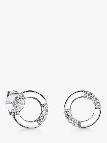 Jools by Jenny Brown Half Pave Circle Stud Earrings, Silver, Silver