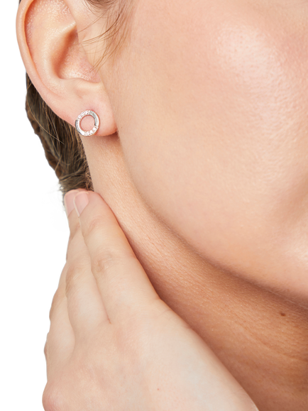 Jools by Jenny Brown Half Pave Circle Stud Earrings, Silver - view 2, Silver