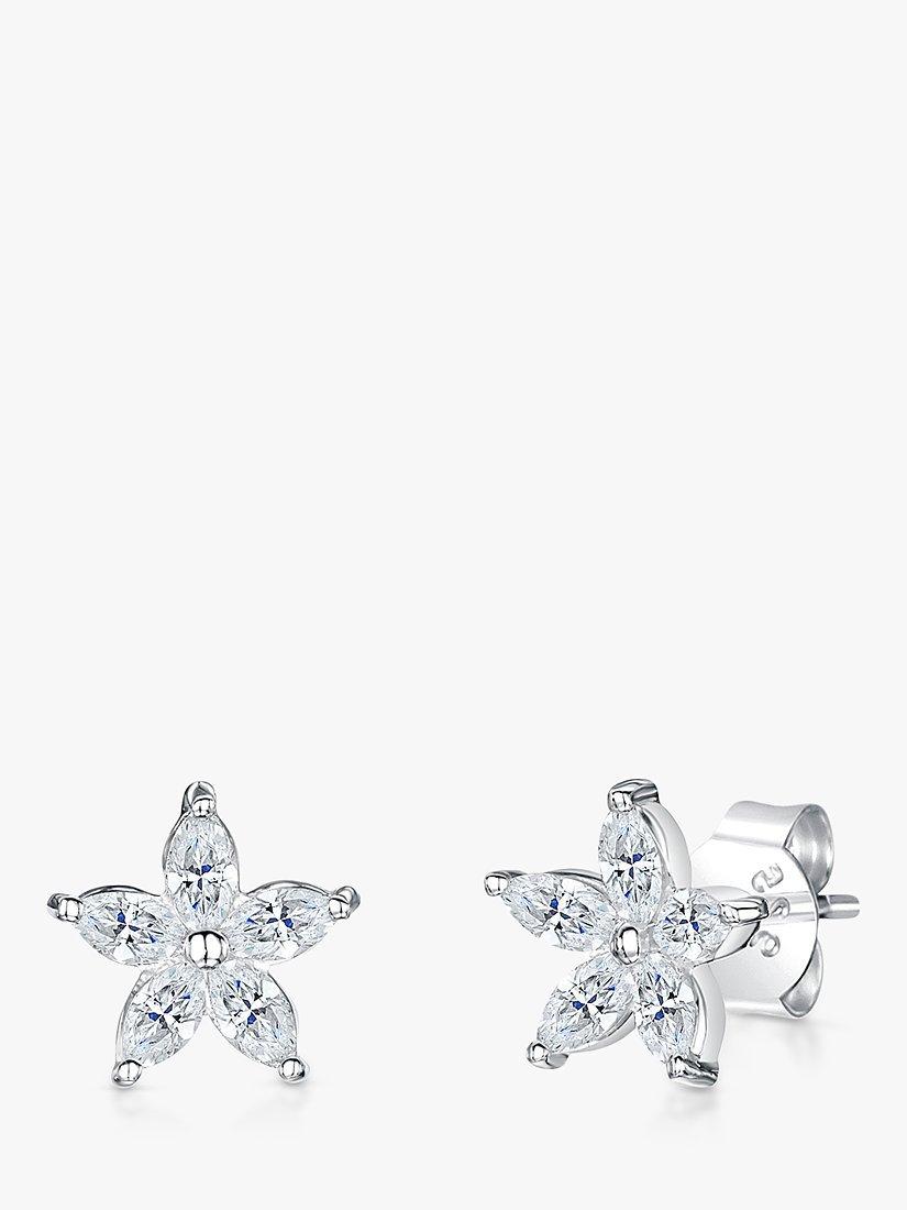 Product image 1 of 4, which shows Jools by Jenny Brown Marquise Cubic Zirconia Flower Stud Earrings, Silver