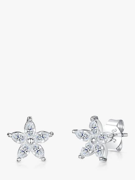 Jools by Jenny Brown Marquise Cubic Zirconia Flower Stud Earrings, Silver, Silver