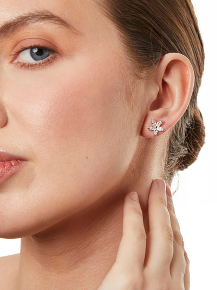 Jools by Jenny Brown Marquise Cubic Zirconia Flower Stud Earrings, Silver - view 2, Silver