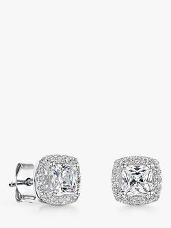 Jools by Jenny Brown Cubic Zirconia Princess Cut Halo Stud Earrings, Silver, Silver
