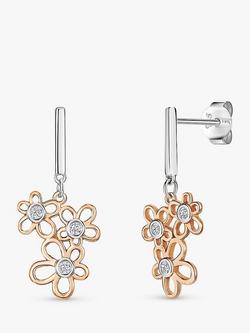 Jools by Jenny Brown Cubic Zirconia Triple Flower Cluster Drop Earrings, Rose Gold/Silver
