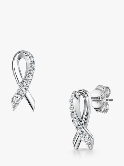 Jools by Jenny Brown Cubic Zirconia Ribbon Stud Earrings, Silver, Silver
