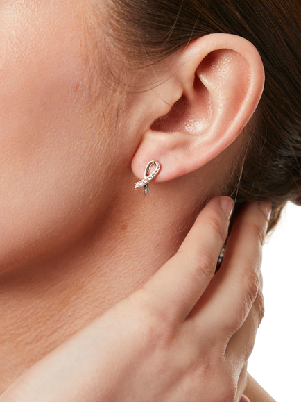 Jools by Jenny Brown Cubic Zirconia Ribbon Stud Earrings, Silver - view 2, Silver