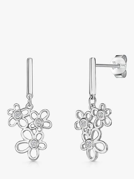 Jools by Jenny Brown Cubic Zirconia Triple Flower Cluster Drop Earrings, Silver