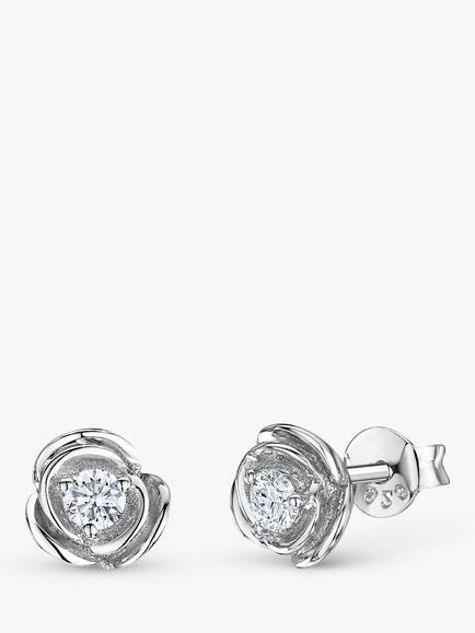 Jools by Jenny Brown Cubic Zirconia Rose Stud Earrings, Silver, Silver