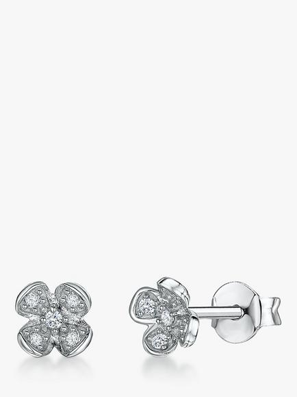 Jools by Jenny Brown Cubic Zirconia Petal Stud Earrings, Silver, Silver